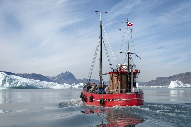 Blue Ice boat Puttut among icebergs near Qooroq ice fjord in Narsarsuaq 04 002