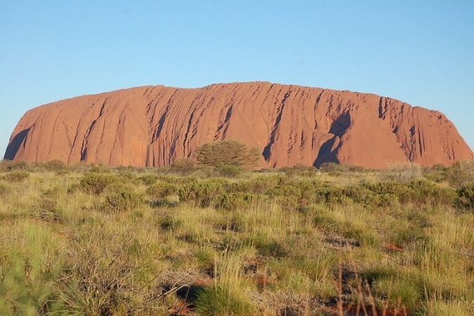  Uluru midt på den australske busksteppe i Australien.